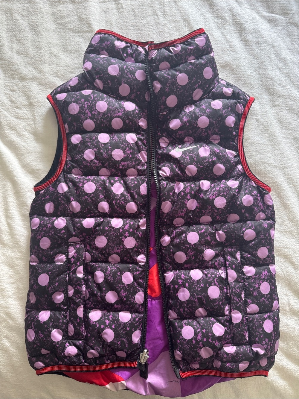 Nike Kids Purple Polka Dot Puffer Vest - Brand Unspecified